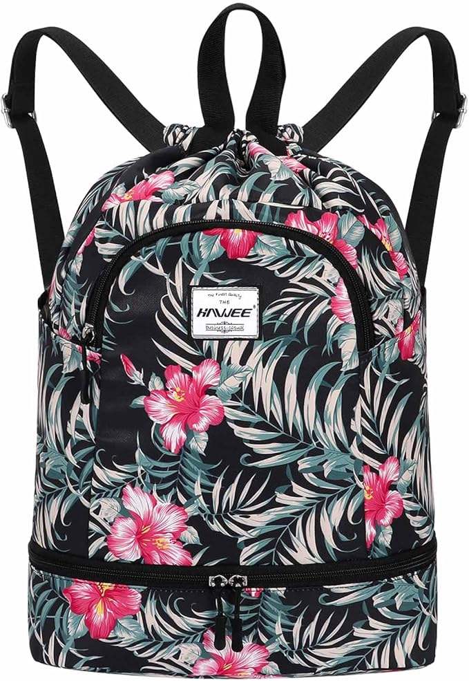 Dry Wet Drawstring Backpack with Shoe Compartment for Women Adjustable Gym Bag