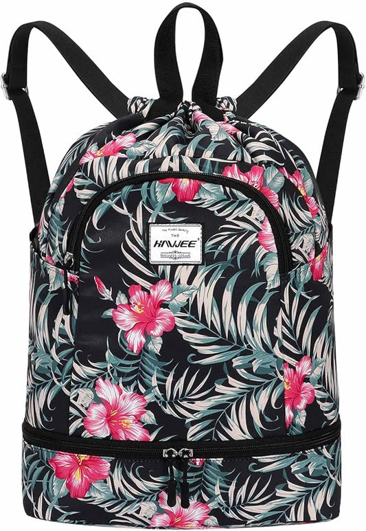 Dry Wet Drawstring Backpack with Shoe Compartment for Women Adjustable Gym Bag