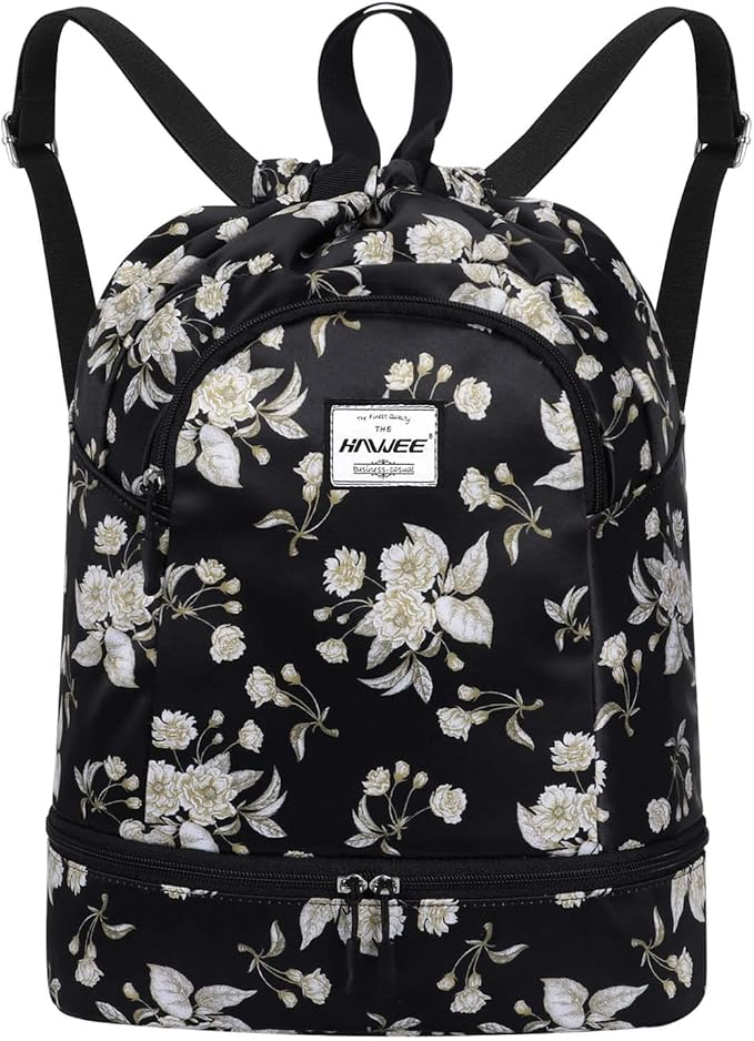 Dry Wet Drawstring Backpack with Shoe Compartment for Women Adjustable Gym Bag