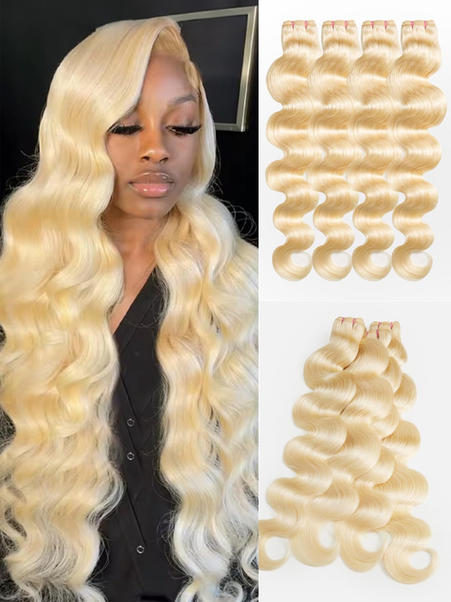 Blonde Body Wave Bundles Human Hair 20 22 24 26 inch 4 Bundles 613 Bundles Human Hair Extensions Natural Brazilian Virgin Unprocessed Human Hair with Mono Top Closure