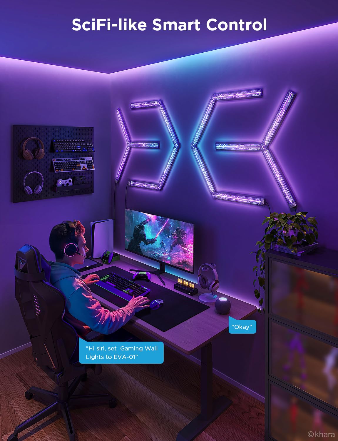 Govee x Evangelion Gaming Wall Light, RGBIC Glide Wall Light, Work with Matter, Alexa and Google Assistant, DIY Customized LED Wall Lighting Effects and Shapes,Gaming Light Bar for Gaming Room