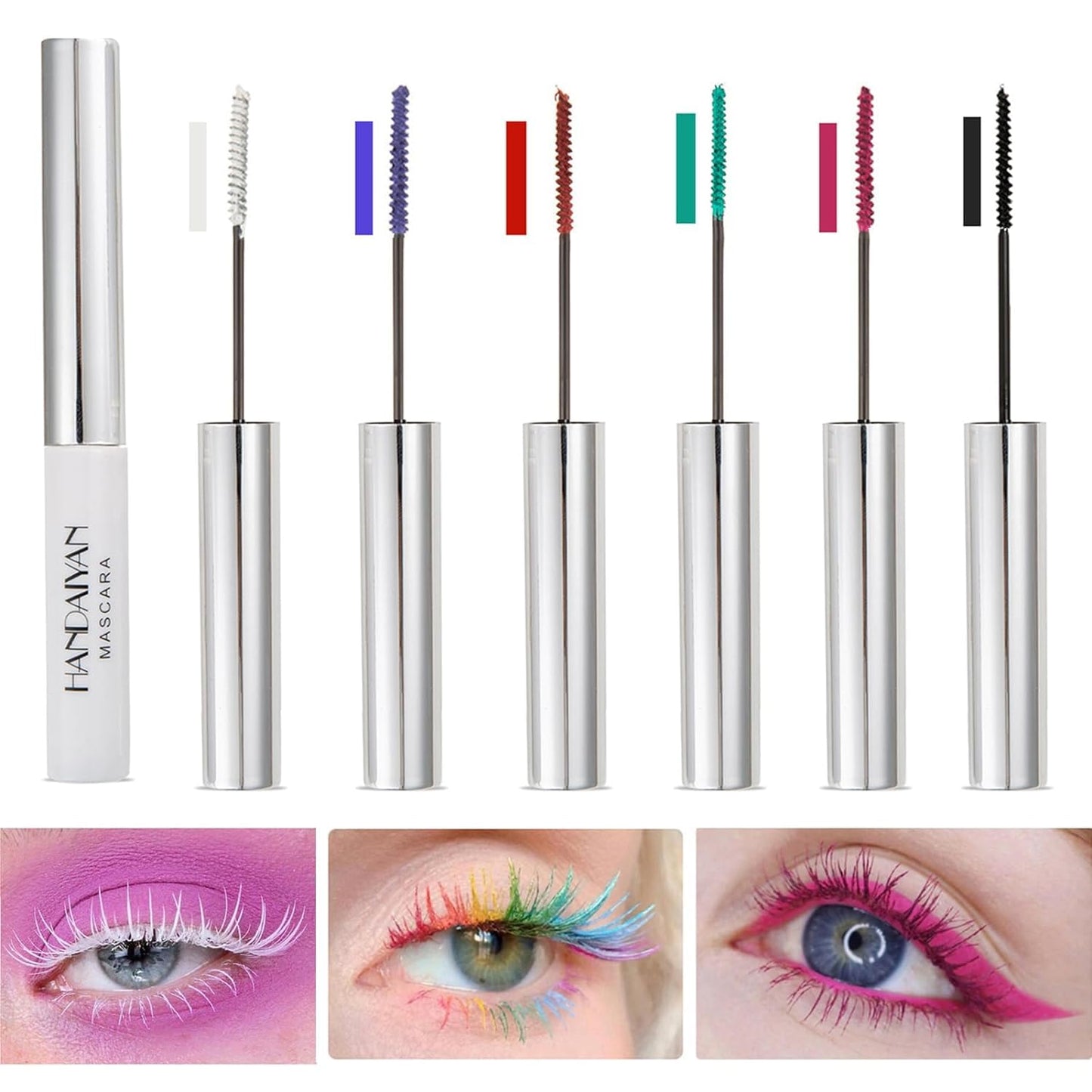 BONNIE CHOICE 6Pcs Colored Mascara Set for Eyelashes, Red Pink Purple Green White Black Colorful Mascara Waterproof Charming Long Lasting Voluminous Eye Makeup Mother's Day Gifts for Women