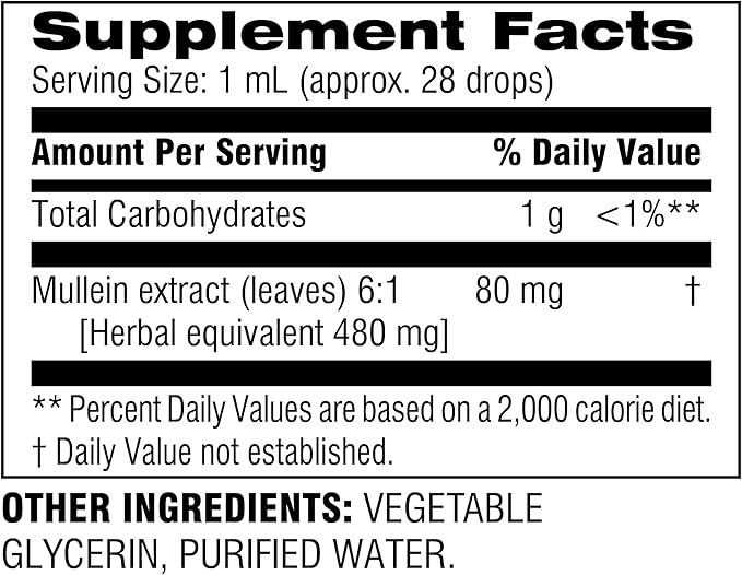 Botanic Choice Mullein Leaf Liquid Extract, Alcohol Free, Gluten Free, Traditional Respiratory Support 1 Fl. Oz.
