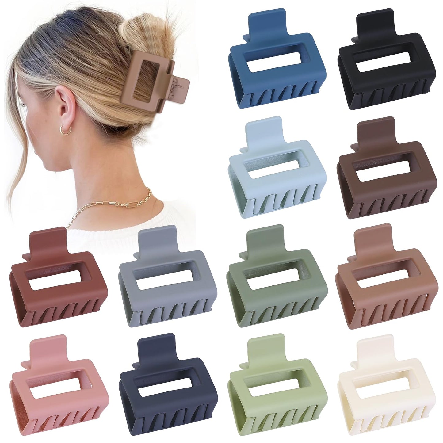 Sisiaipu 2 Inch Medium Hair Claw Clips 12 Pcs Square Hair Clips for Thin Hair Matte Nonslip Acrylic Banana Jaw Clips Bulk Hair Accessories for women and Girls - Multicolor