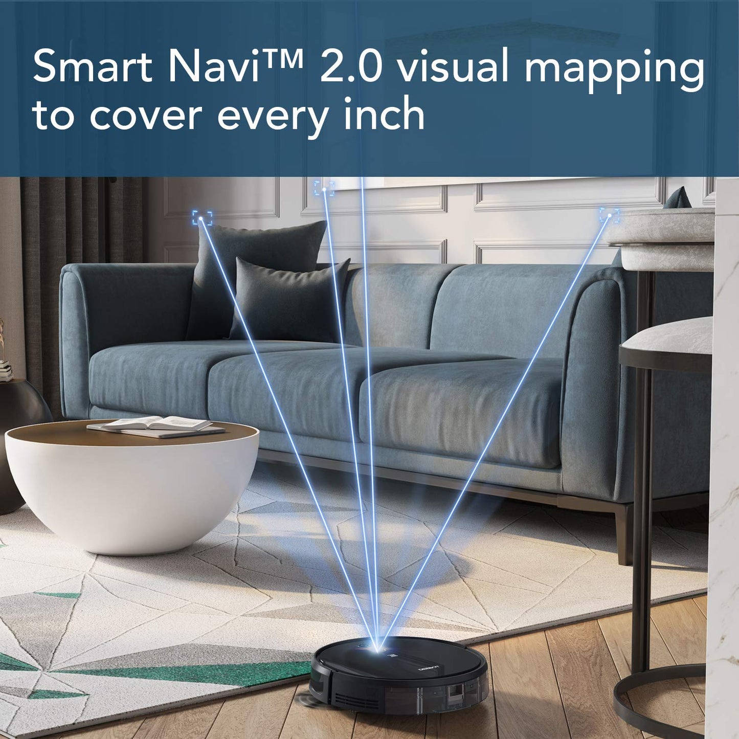 ECOVACS DEEBOT 711S Robot Vacuum Cleaner with Smart Navi 2.0 Visual Mapping, Max Power Suction, Up to 130 Min Runtime, Hard Floors & Carpets, Pet Hair, App Controls, Self-Charging, Quiet, Black