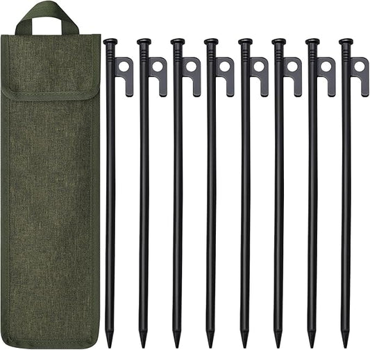 8 Pack Tent Stakes, 12in Tent Stakes Heavy Duty with Storage Bag, Forged Steel Tent Pegs for Camping Unbreakable and Inflexible(8pcs 12in Stakes)