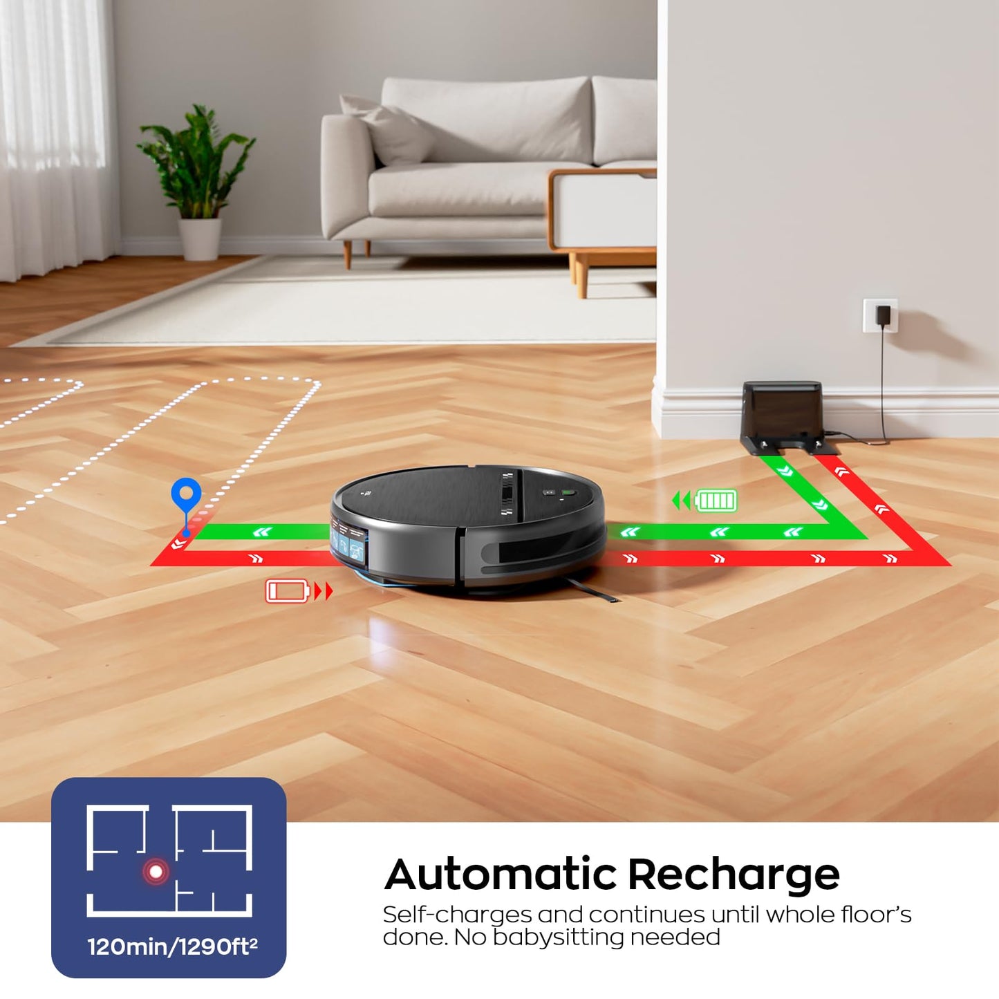 Robot Vacuum and Mop Combo, 2-in-1 Mopping Robot Vacuum Cleaner with 2300Pa Suction, 2.87'' Slim Design, Wi-Fi/App/Voice Control, 3D Obstacle Avoidance&Self-Charging for Hard Floors, Carpets, Pet Hair