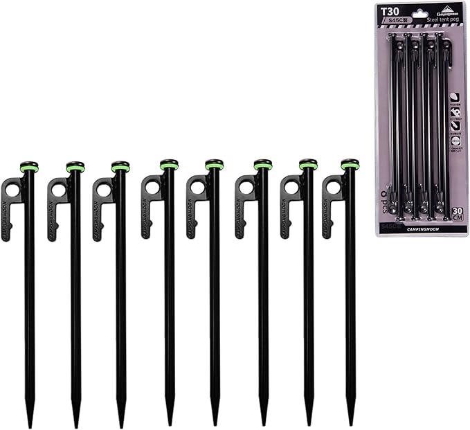 CAMPINGMOON 8pcs Carbon Steel S45C Black Coating Tent Stake for Hard Ground (【11.81-inch 8pcs set】)