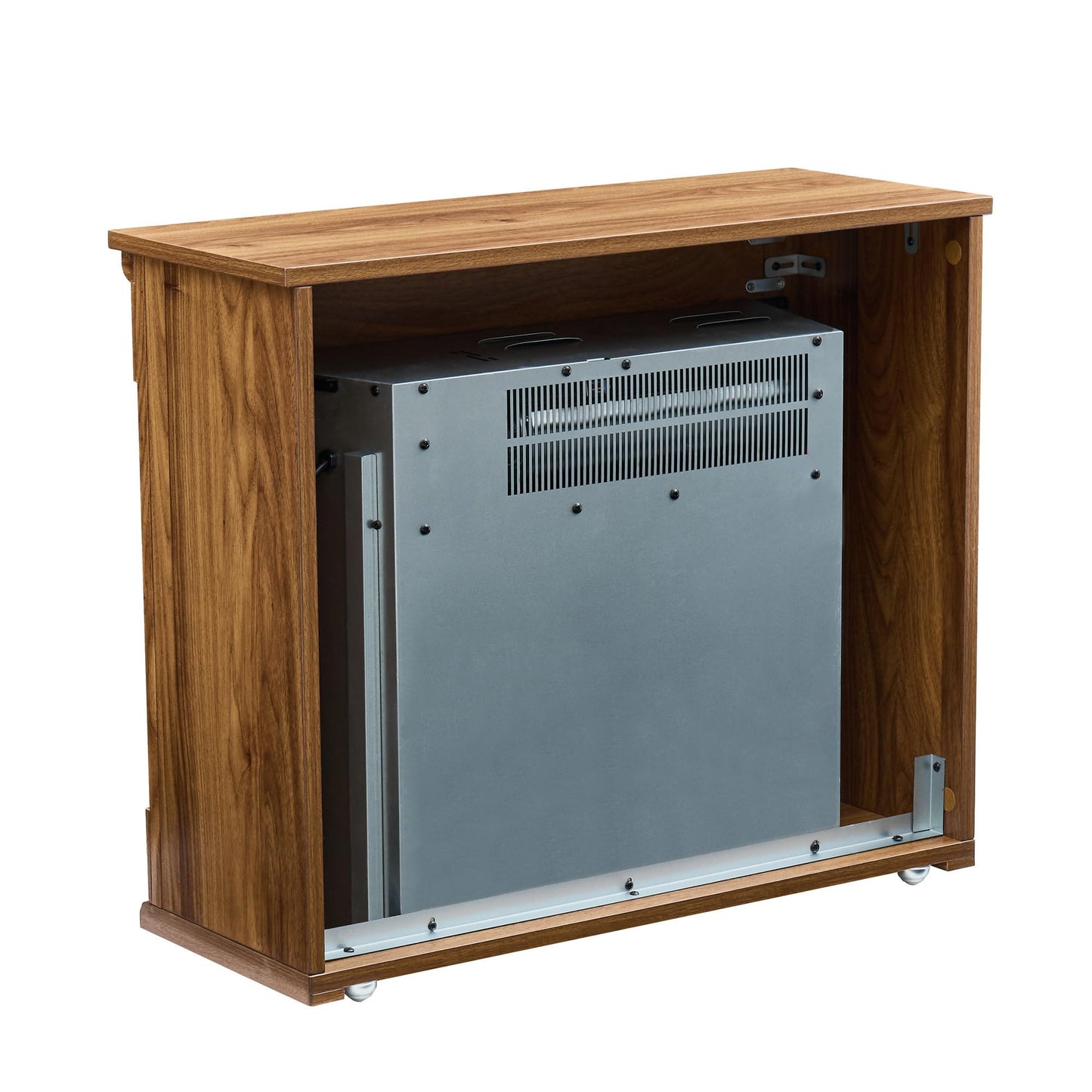 SOFTSEA 28" Electric Fireplace Heater Mantel with Removable Caster Wheel, TV Media Entertainment Center with Electric Fireplace and Remote Control, 4 Adjustable Brightness, 1500W Heater, Dark Oak