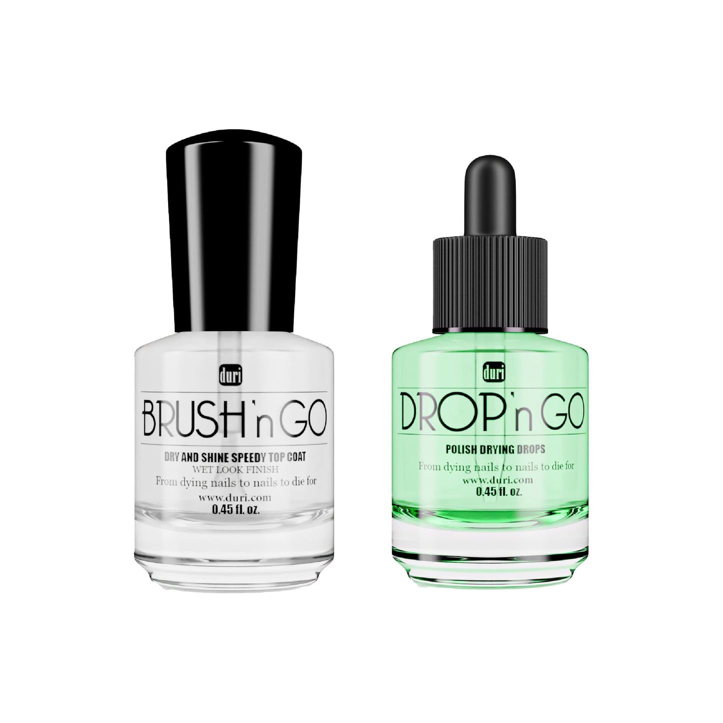 Duri Brushn Go Dry And Shine Speedy Top Coat And Drop'N Go Nail Polish Drying Drops - Fast Dry Top Coat Nail Polish Combo Pack