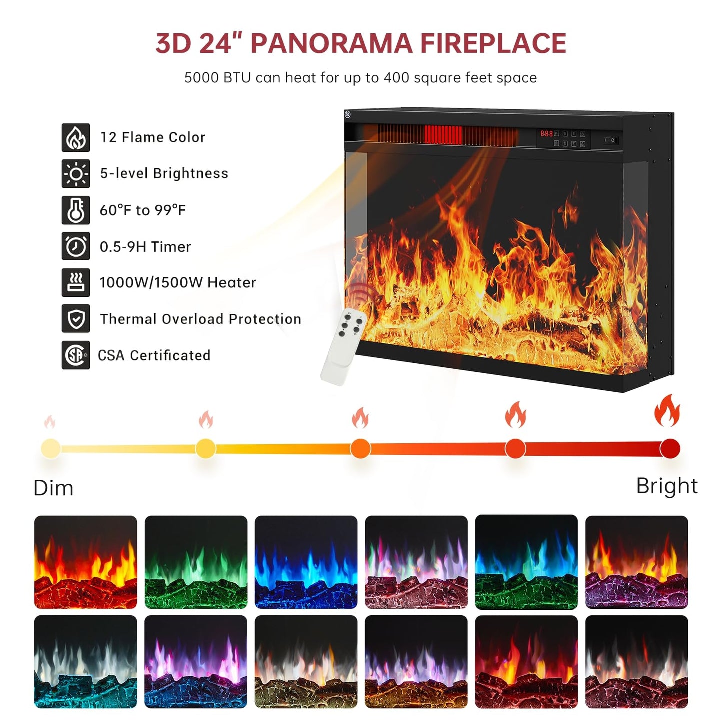 oneinmil 59'' Fireplace TV Stand, 3 Sided Glass Media Entertainment Center Console Table for TVs up to 65'' with Glass Door Adjustable Flame LED Color for Living Room, Set of TV Table, White