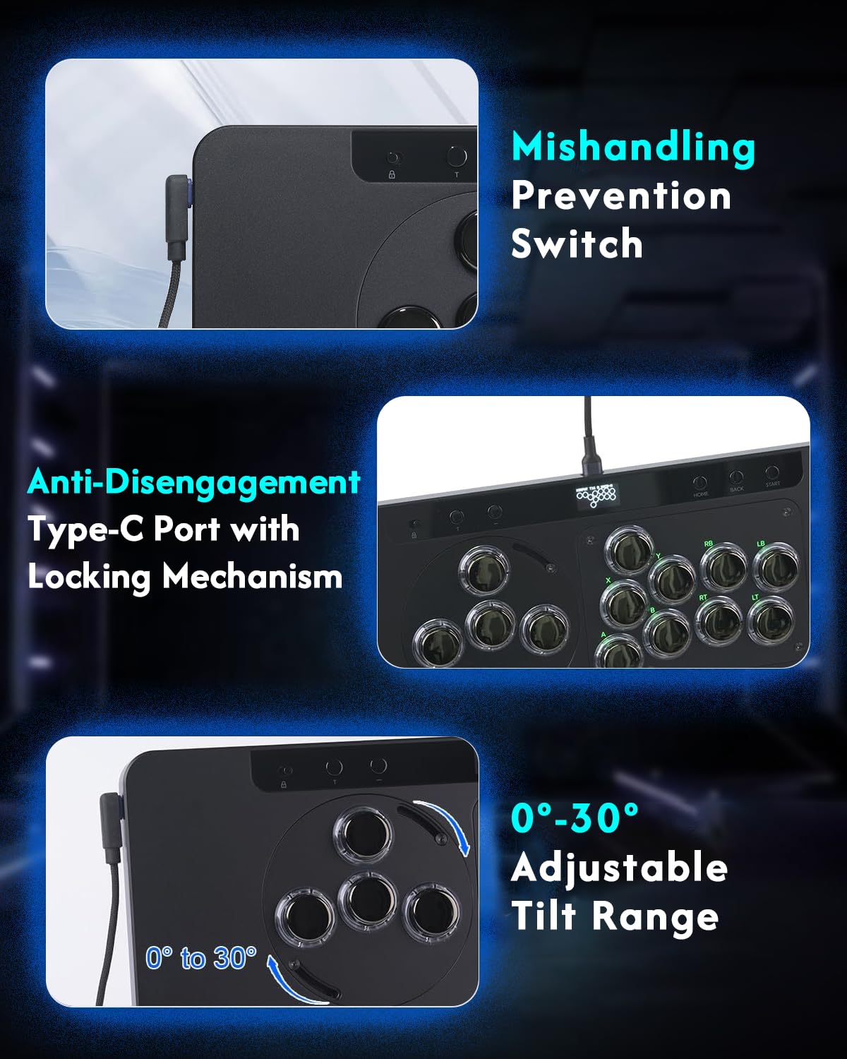Sehawei Haute42 X1 Leverless Arcade Controller- Low Profile Design with Kailh Wind Engine Switches,3 Removable Modules,Ambient RGB Backlight & Tournament Lock Switch - Compatible with PC,PS4,PS3,Switch
