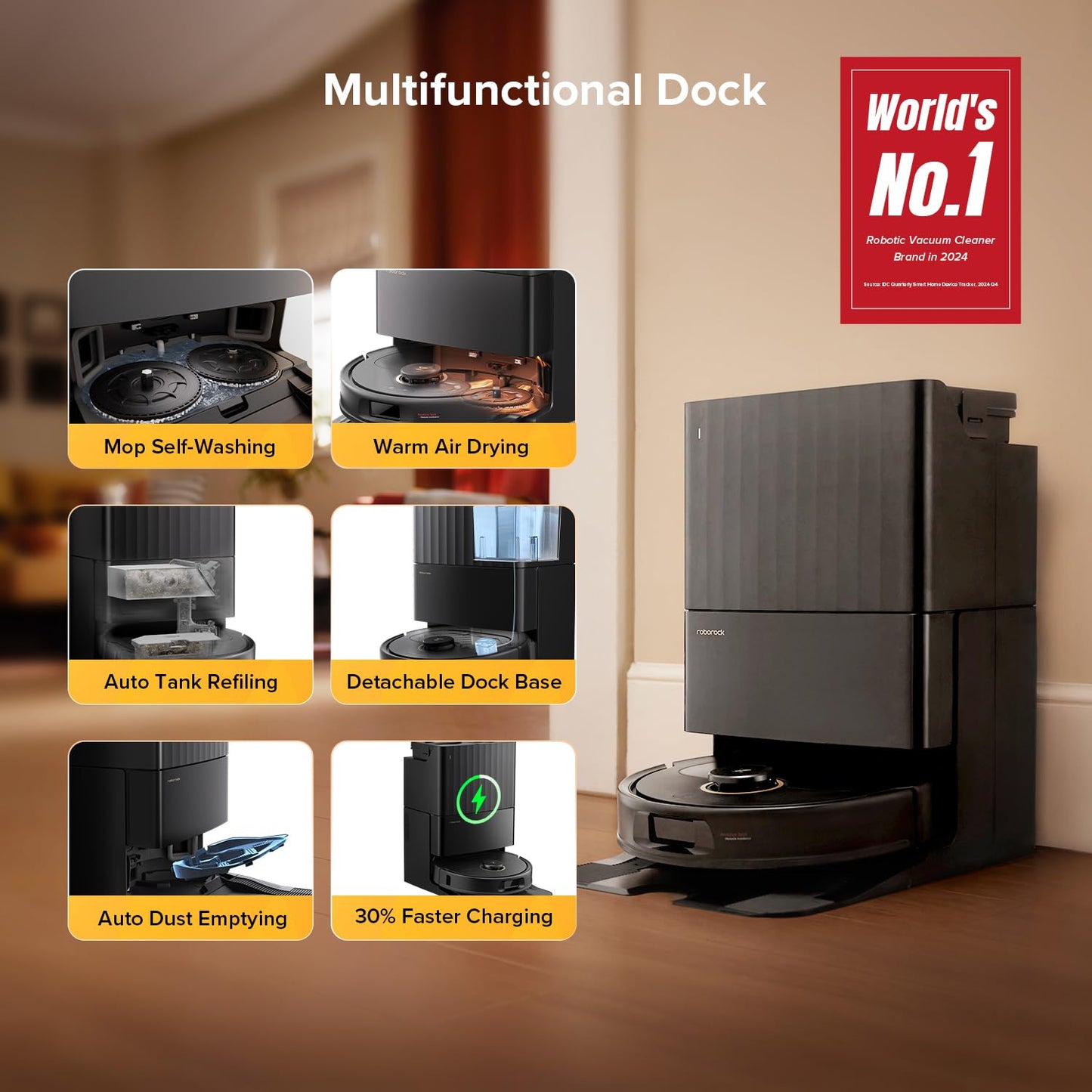 roborock Qrevo S5V Robot Vacuum and Mop, FlexiArm Edge Mopping, 12,000Pa Suction, Dual Zero-Tangle System, Smart Obstacle Avoidance, 10mm Mop Lifting, Auto Mop Washing&Drying, Self-Emptying&Refilling