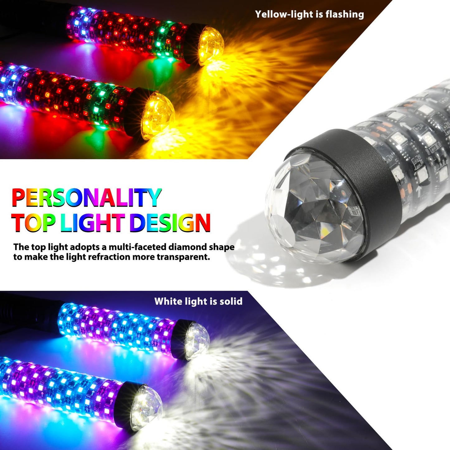 DEERMOTO 2PCS 1FT Fat Whip Light with Warning Light Spiral RGB LED Whip Lights with APP&Remote Control,Chasing Lighted Antenna Whips for UTV ATV Can-Am X3 RZR Can-Am Polaris Buggy Jeep Offroad (1ft)