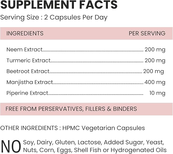 Blood' Detox Ayurvedic Natural Extracts of Neem, Curcumin, Betroot & Manjistha- 60 Count (Pack of 1)