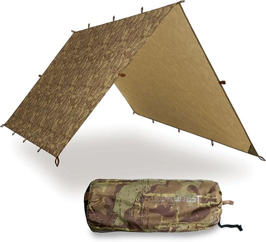 AquaQuest Safari Camping Tarp - Lightweight Durable Rain Fly - Waterproof Camping Essentials for Hiking, Backpacking & Hammock, 20 x 13 ft, True Terrain Camo