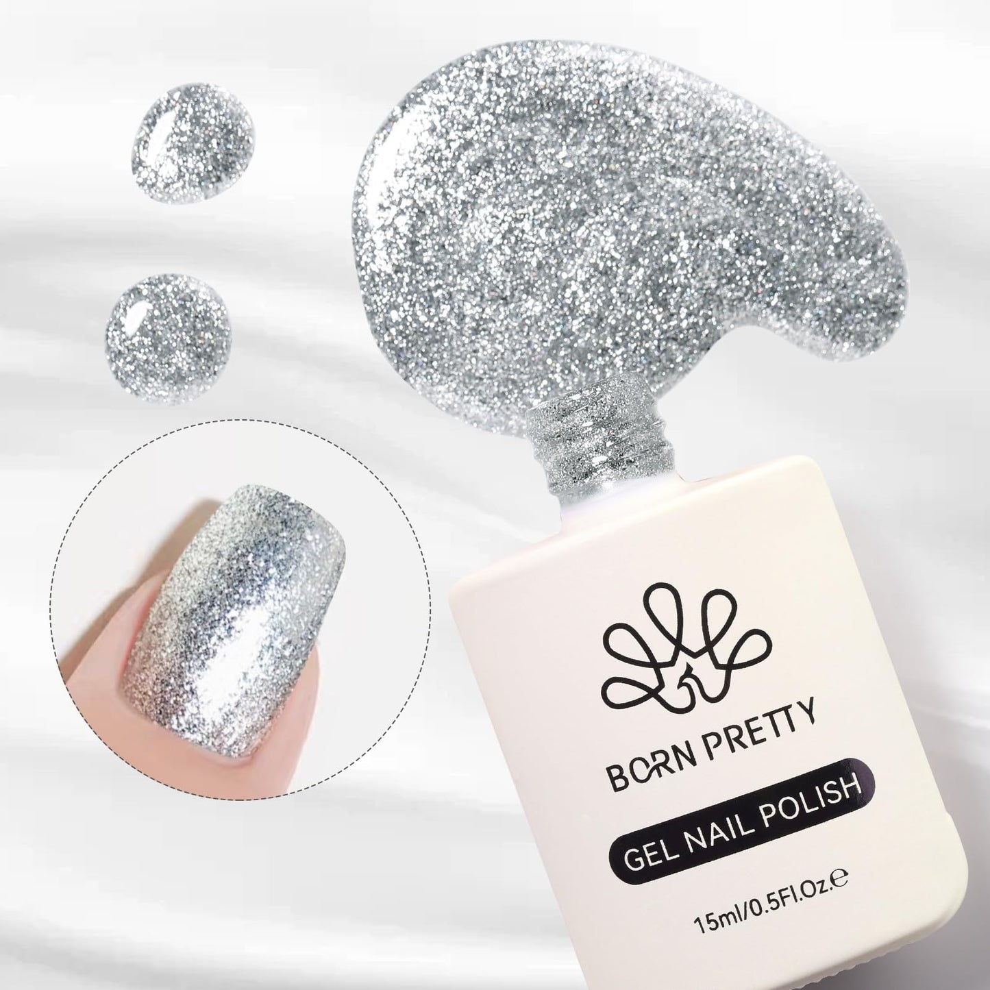 Born Pretty Silver Glitter Gel Nail Polish Christmas Shimmer Sparkly Shiny Silver Hema-Free Gel Polish Nail Art Design Manicure DIY at Home 15ml