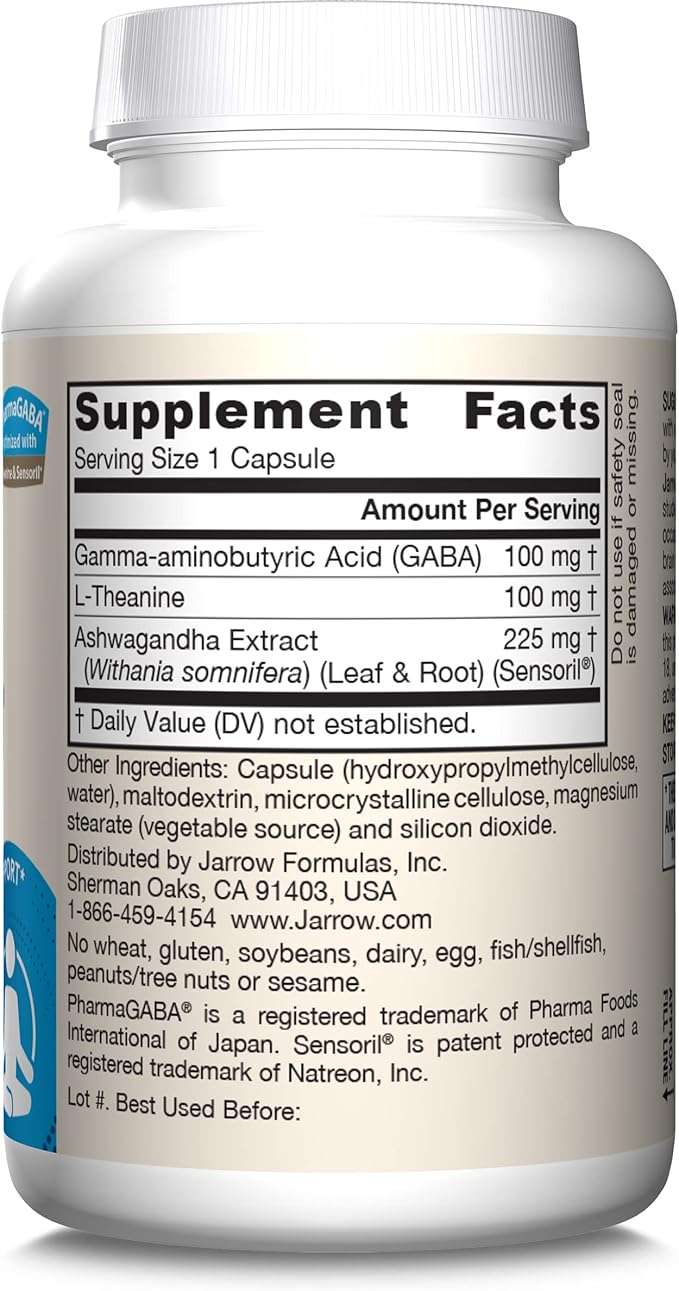 Jarrow Formulas® GABA Soothe®, 3 Ingredient Dietary Supplement for Relaxation and Occasional Stress, 30 Veggie Capsules, 30 Day Supply