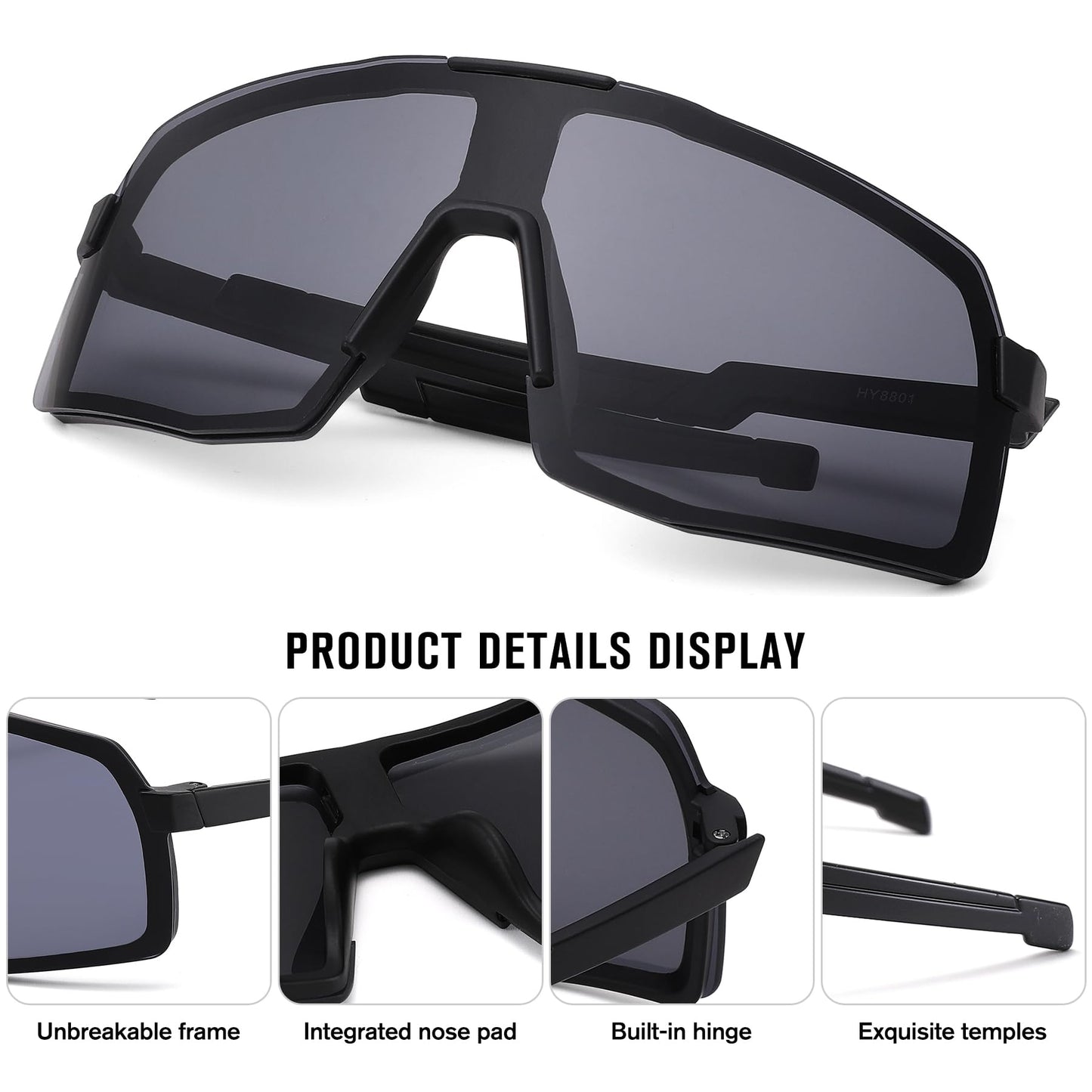 Bouryo Kids Baseball Sunglasses Lightweight Youth Baseball Sun Glasses UV400 Sports Cycling Shades for Boys Girls Toddler Age 3-13