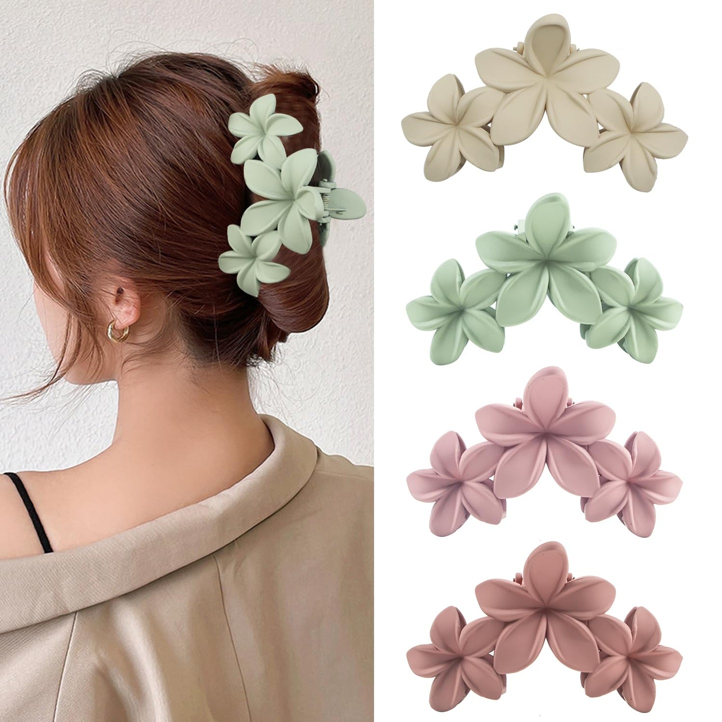 Large Flower Hair Clips for Women, Flower Hair Claw Clips for Thick Hair, Nonslip Hawaiian Hair clips, Cute Jaw Clips, Hair Accessories (dusty pink, light brown, light green, brick red)