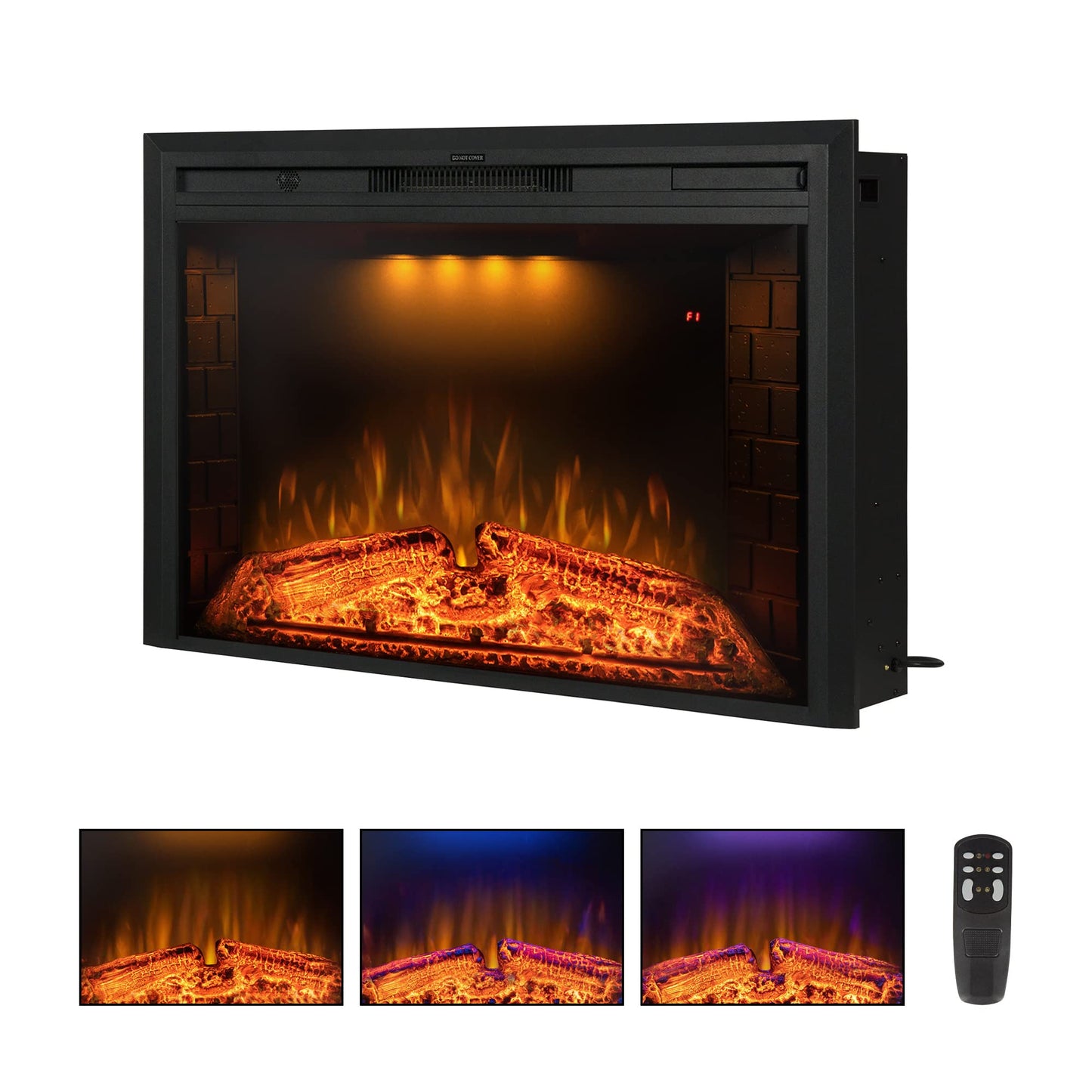 Benrocks 40'' Electric Fireplace Inserts, Recessed & Built in Wall Electric Fireplace Heater with Fire Crackling Sound, Adjustable Top Light & Flame Speed, Overheating Protection, 750/1500W Black