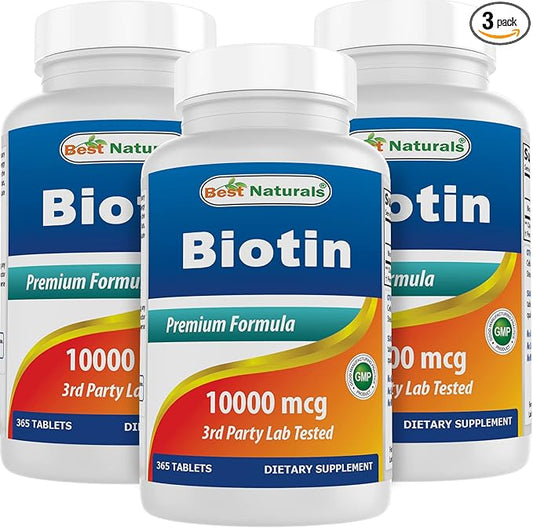Best Naturals Biotin (Also Called Vitamin B7), 10,000 mcg Tablets (365 Count (Pack of 3))