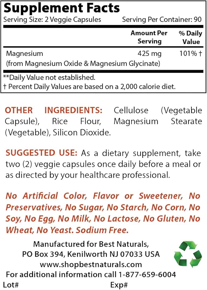 Best Naturals Vitamin K2 (MK7) with D3 & Magnesium Glycinate 425 mg
