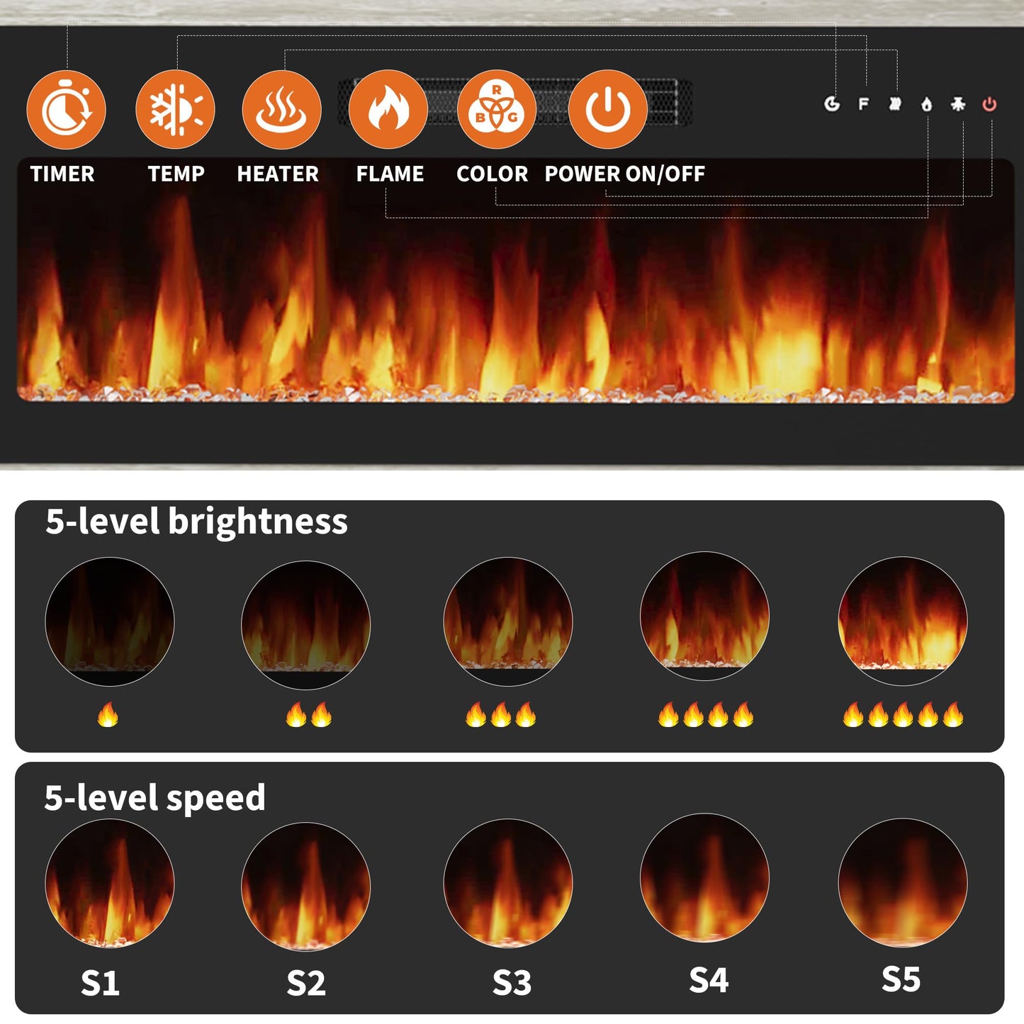 Rresyet Fireplace TV Stand with 36" Electric Fireplace, LED Light Entertainment Center, TV Cabinet for TVs Up to 80", Modern Marble Textured Storage Cabinet, TV Console for Living Room (Travertine)