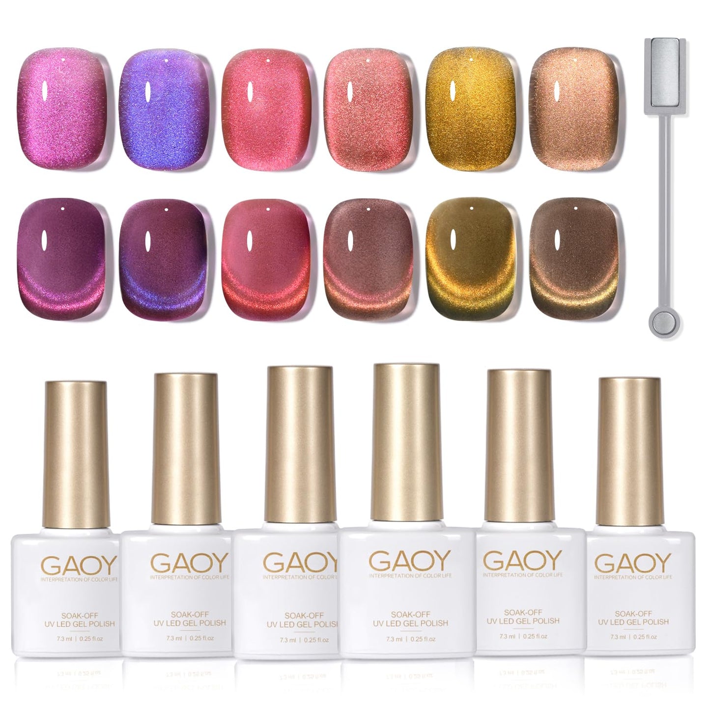 GAOY Polar Aurora Glitter Cat Eye Gel Nail Polish Set with Magnet for Pink Gray Purple Holographic Cat Eye, Salon Gel Manicure and Nail Art DIY at Home