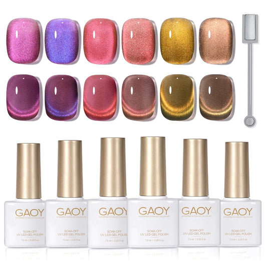 GAOY Polar Aurora Glitter Cat Eye Gel Nail Polish Set with Magnet for Pink Gray Purple Holographic Cat Eye, Salon Gel Manicure and Nail Art DIY at Home