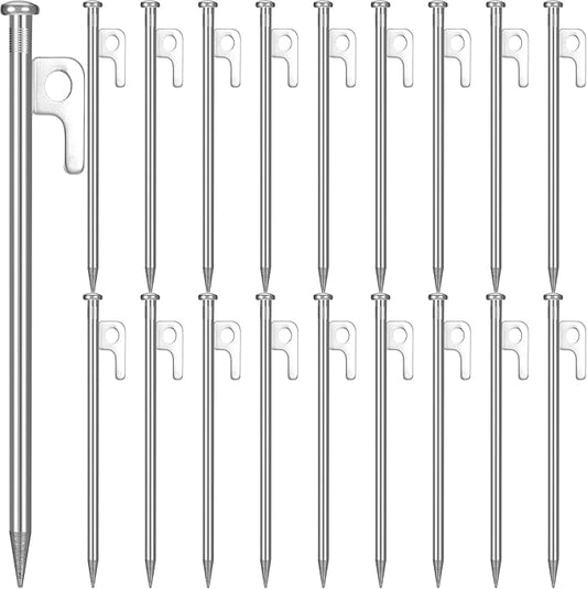 Blulu 24 Pcs 8/12/16 Inch Tent Stakes Heavy Duty Steel Metal Tent Pegs Unbreakable and Inflexible Metal Stakes Tent Spikes for Camping, Yard Decoration, Picnic, Tarp(Silver, 8 Inch)
