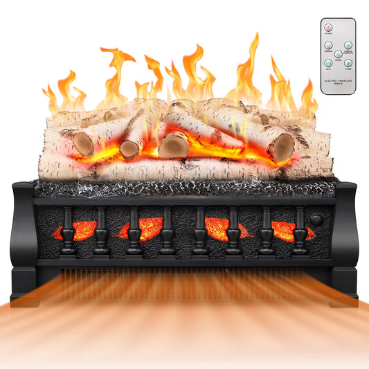 21 Inches Electric Fireplace Insert Log Heater, 5 Flame Brightness, Multiple Flicker Speed, 750w/1500w Heating, Remote Control, Auto Shut Off