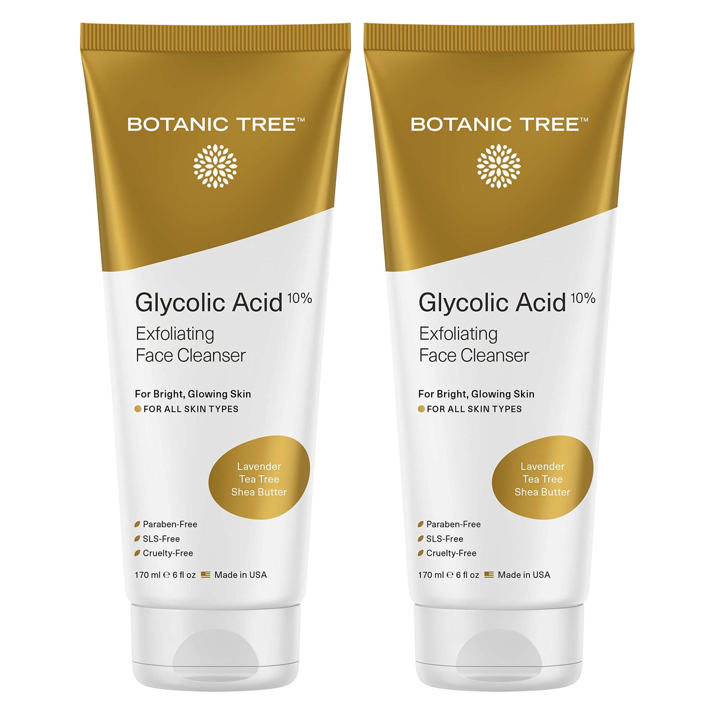 Botanic Tree Glycolic Acid Face Wash, Exfoliating Facial Cleanser For Facial Skin Care, Acne Treatment Face Scrub, 10% Glycolic