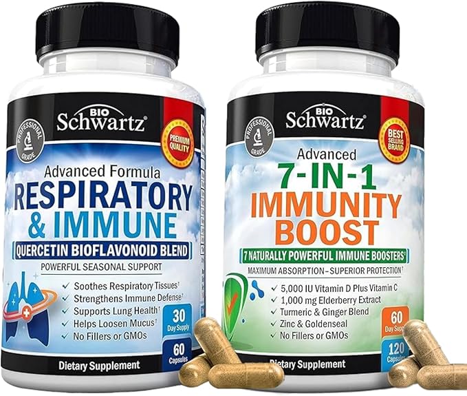 BioSchwartz Respiratory & Immune Lung Support Supplement with Quercetin (1 Month Supply) Plus 7 in 1 Immune Support Supplement with Antioxidants (2 Month Supply)