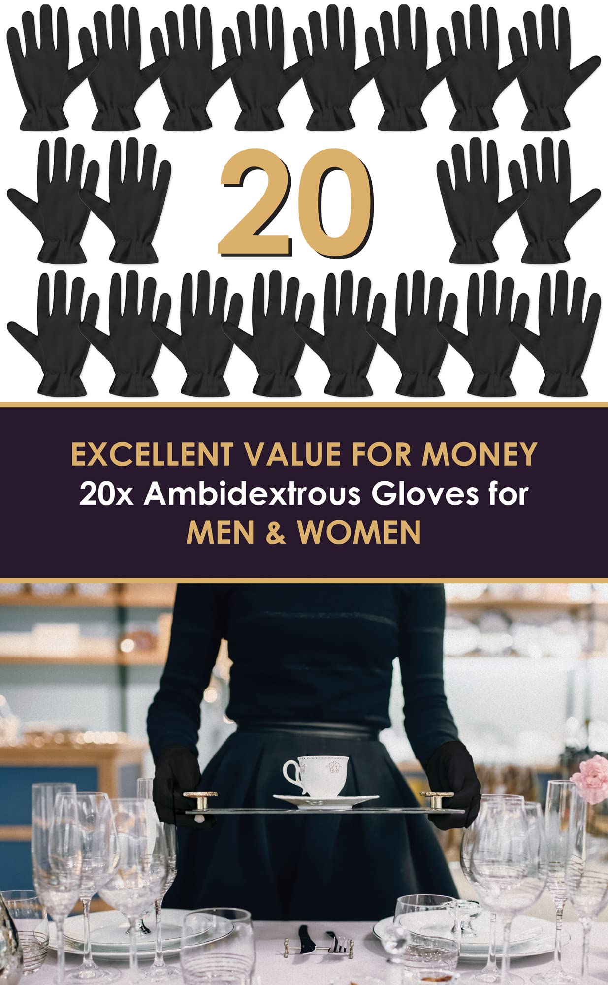 Black Large Cotton Gloves (10 Pair) - Eczema, Dry Hands Relief, Spa & Sleeping Gloves