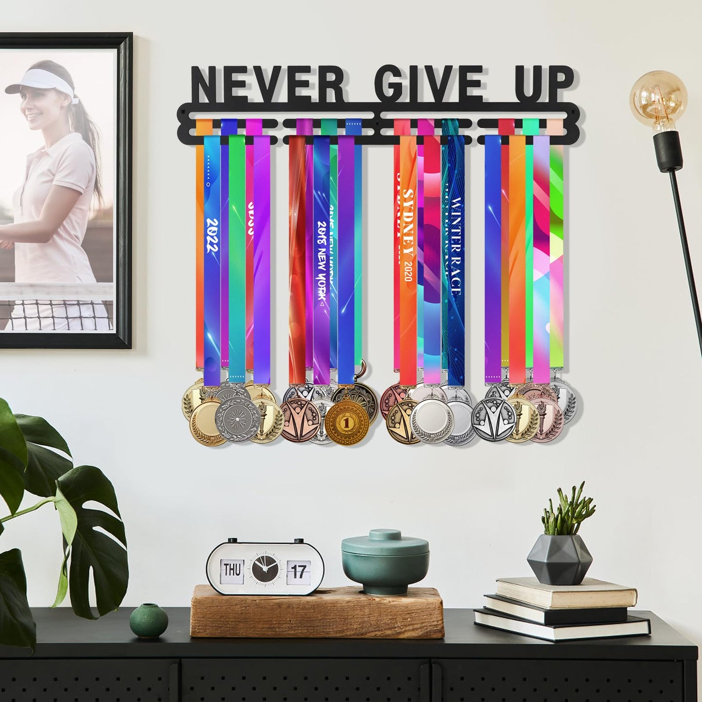 Biggun Medal Display Hanger- Easy to Install Sports Medal Holder, Sturdy Rack Shelf for Over 40 Running Race Wrestling Medals