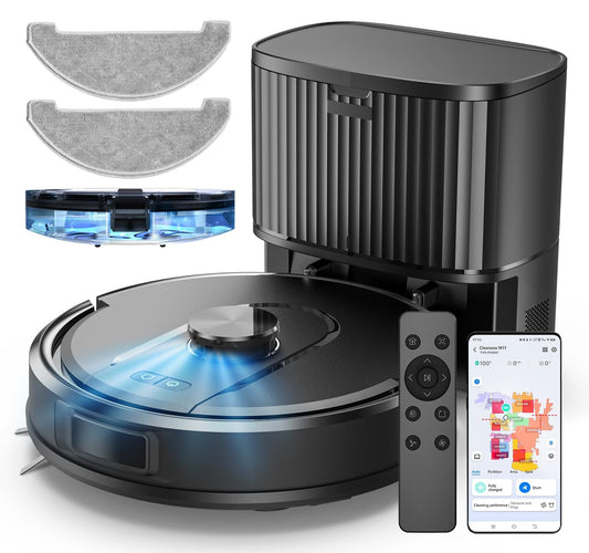 PSUK W11 Robot Vacuum and Mop with Self-Emptying, 60-Day Capacity，LiDAR Navigation, Home Mapping, 3000Pa Suction，No-Go Zones, Robotic Vacuum Cleaner for Pet Hair， Hard Floors, Carpets (Large)