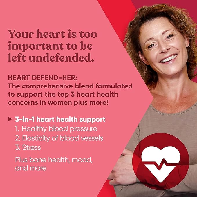 Heart Defend-Her Womens Heart Health Supplements – Advanced 3-in-1 Blend with Grape Seed Extract, Vitamin K2 MK-7, and CoQ10 – Support Blood Pressure, Artery and Bone Strength – 60 Vegetarian Capsules