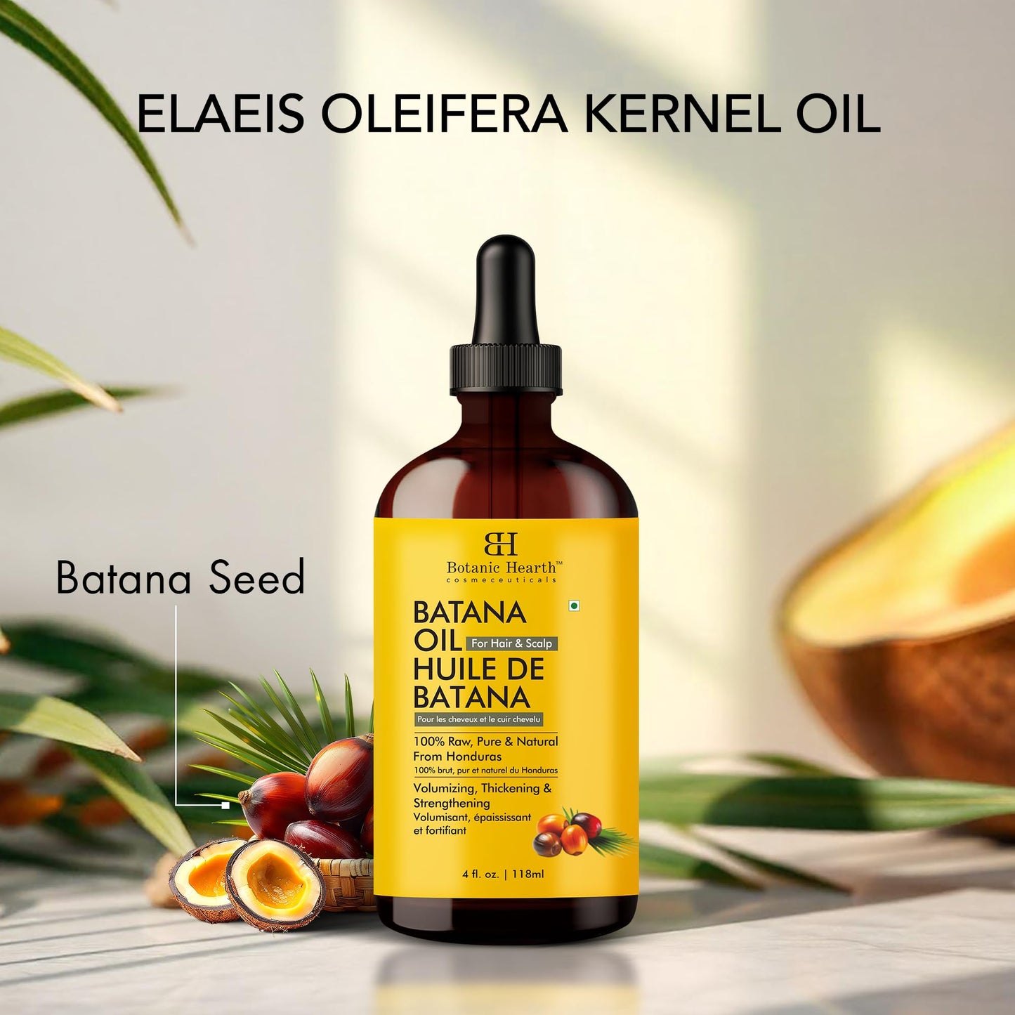 Botanic Hearth Raw Batana Oil for Hair Growth (4 fl oz) | 100% Pure & Unrefined Oil from Honduras | Promotes Thicker, Stronger Hair