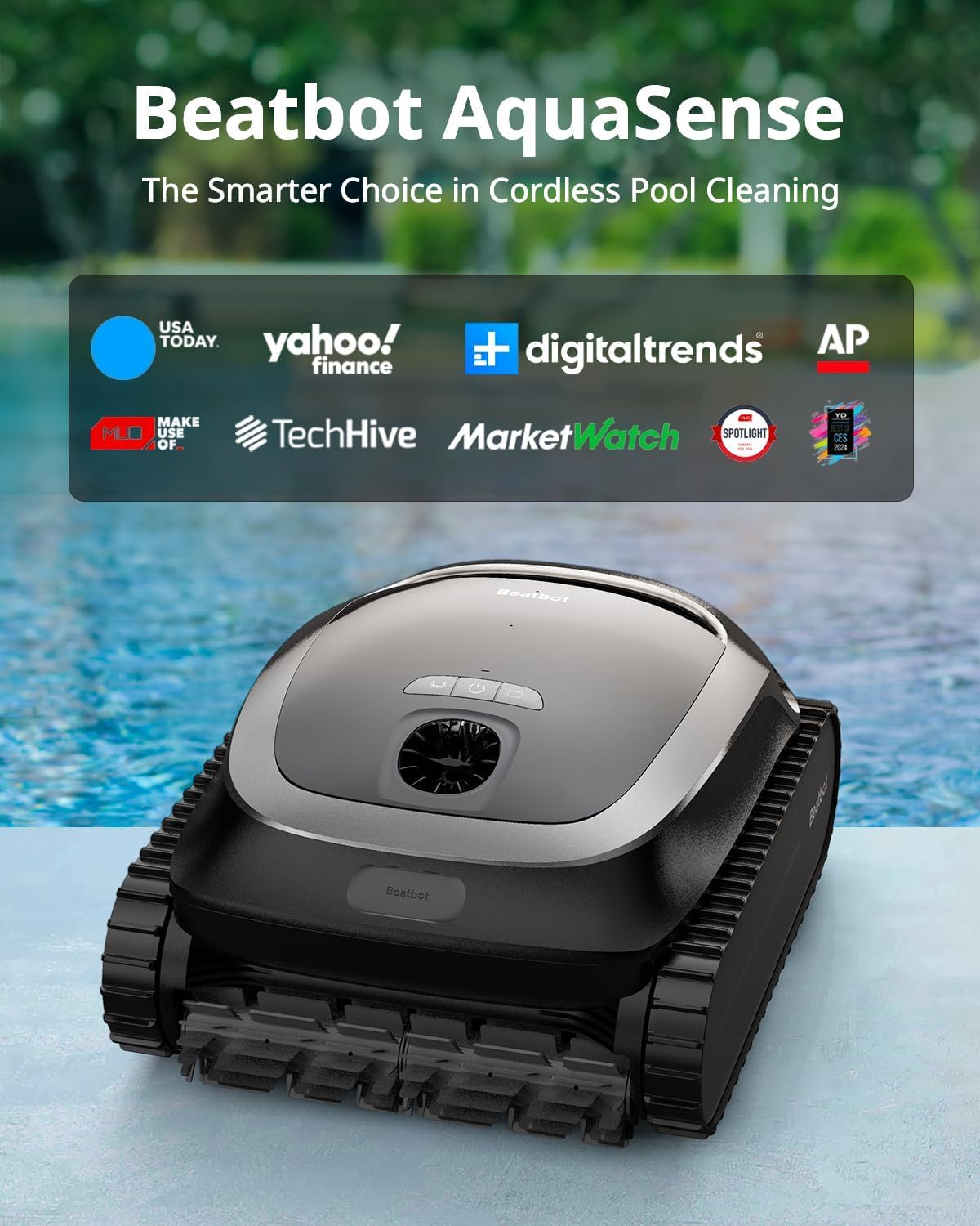 Beatbot AquaSense Cordless Robotic Pool Vacuum for Inground Pool - Cleans Floor, Walls, and Waterline, Intelligent Path Opimization - Suitable for above & In-Ground Pools up to 2,260 sq.ft, Light Gray