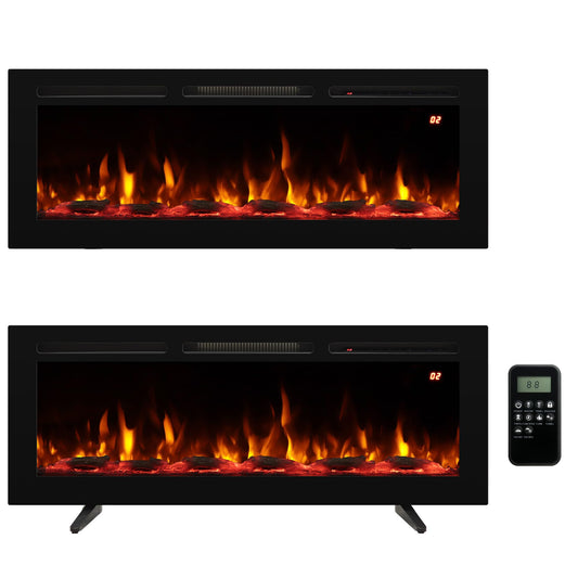 48 Inch Wall Mounted/Recessed/Freestanding Electric Fireplace Inserts，3 in 1 Electric Fireplace with 4 Solid Flame Colors & 10 Mixed Flame Colors,1-9H Timer, 750w/1500w