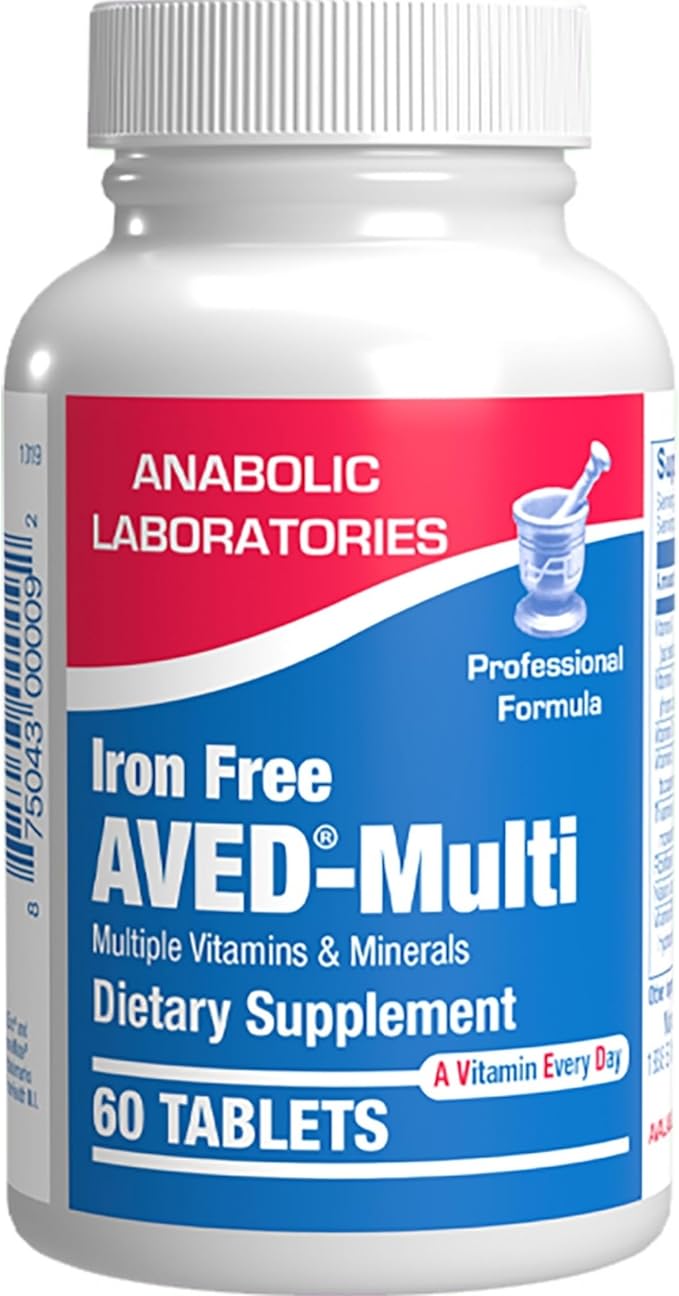 Iron Free Daily Multivitamin for Men and Women, 60 Tablets - AVED Daily Multi Vitamin and Minerals Health Supplement - Vitamins A, C, D, E, Vitamin B Complex, Zinc, Calcium, Magnesium, More
