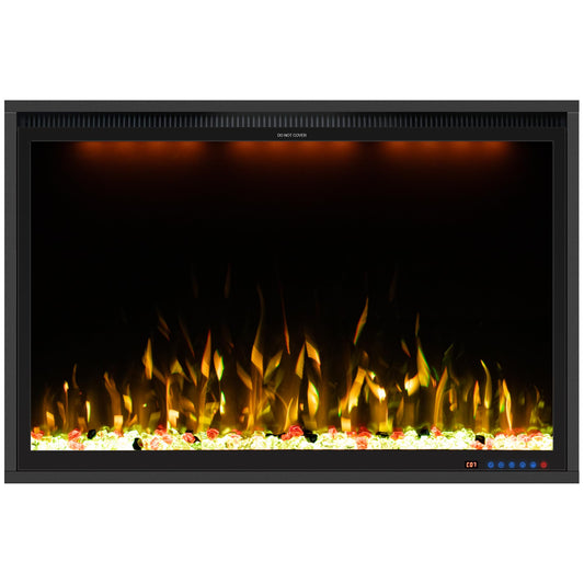 Benrocks 40'' WiFi- Enabled Electric Fireplace Inserts - Alexa & App Control, Slim Recessed & Wall Mounted, 13 * 13 * 3 Flame Color Combinations, 750W/1500W, Black