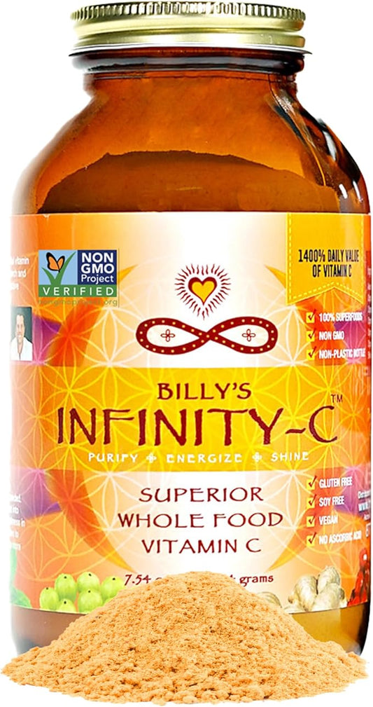 Infinity-C Organic Vitamin C Powder, Bioavailable VIT C from Acerola, Camu Camu & Amla, Whole Food Vitamin C 1000mg, Immune Support Superfoods, Shilajit, Astragalus Root & Ginger (30 Servings)