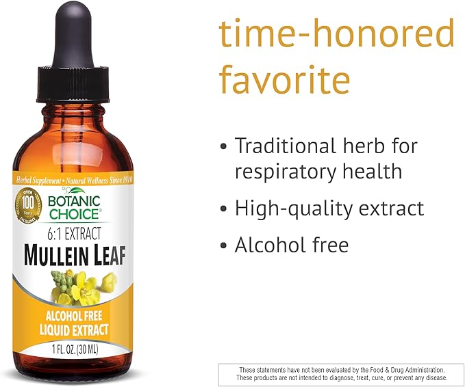 Botanic Choice Mullein Leaf Liquid Extract, Alcohol Free, Gluten Free, Traditional Respiratory Support 1 Fl. Oz.
