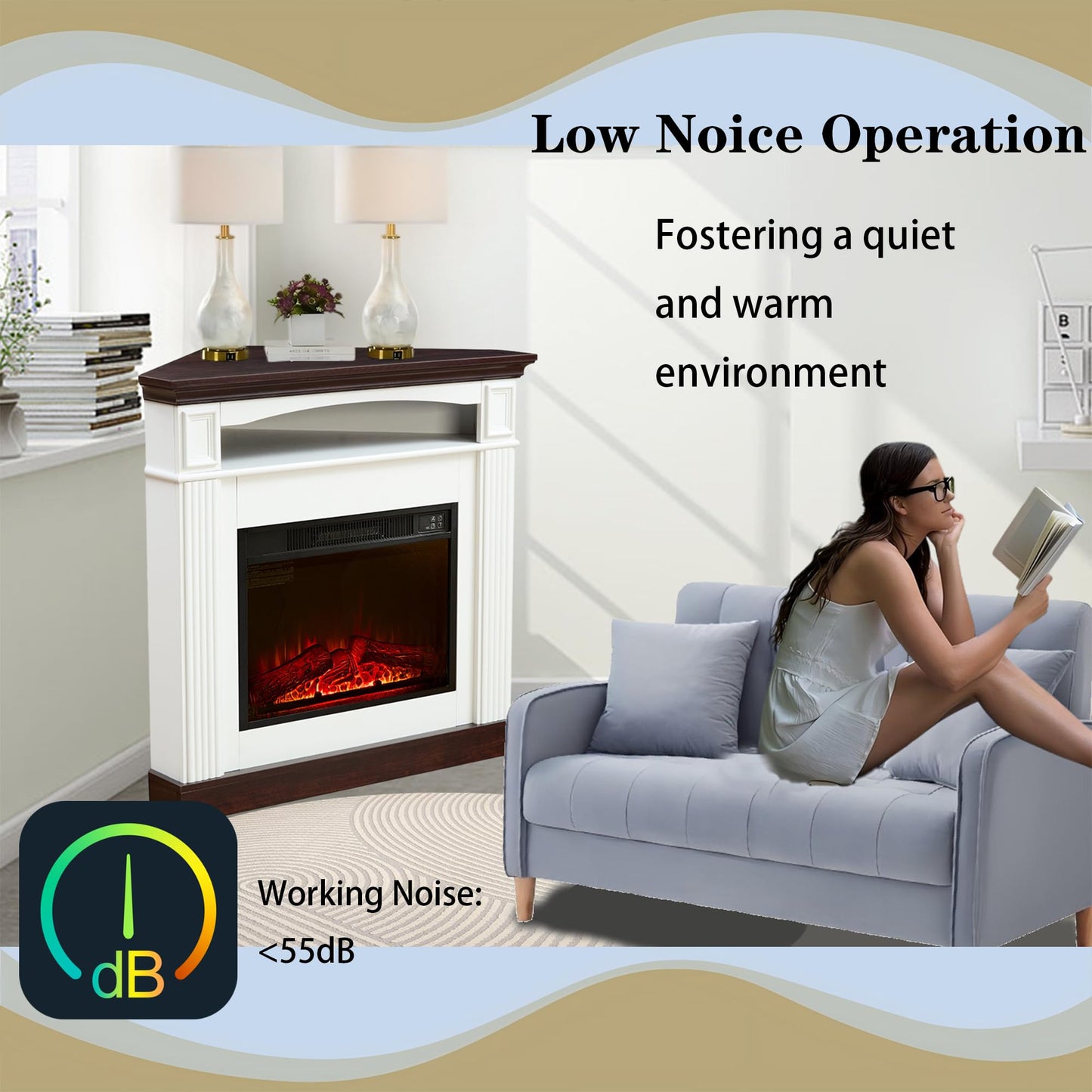 Corner Electric Fireplace with Mantel, Space Heaters for Indoor Use with 23" Fireplace Insert, Adjustable Flame, Remote Control, Electric Fireplaces for Livingroom, Bedroom,Studyroom (White-Corner)