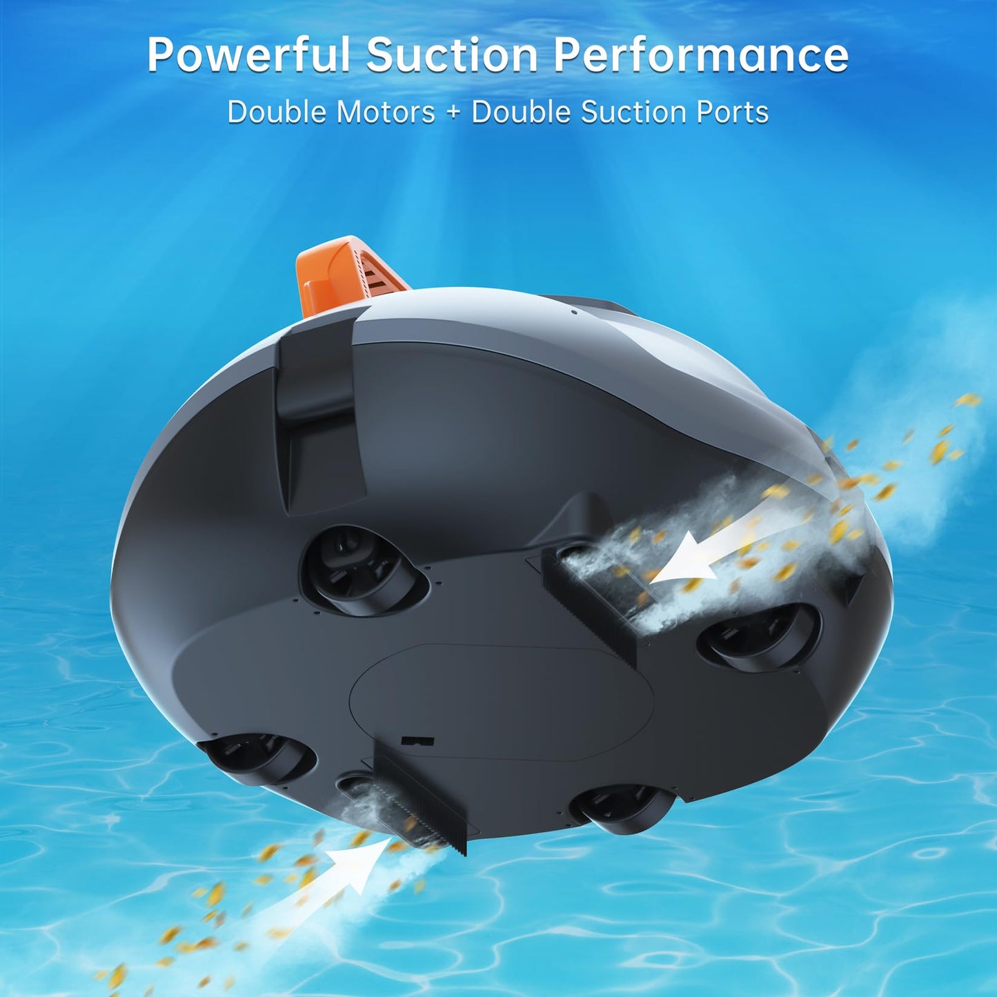 Coasteering Robotic Pool Cleaner, Cordless Pool Vacuum Robot with 100 Mins Runtime, Fast Charging, Powerful Suction, Self-Parking, Ideal for Above Ground Pools up to 850 Sq.ft, Blue Grey