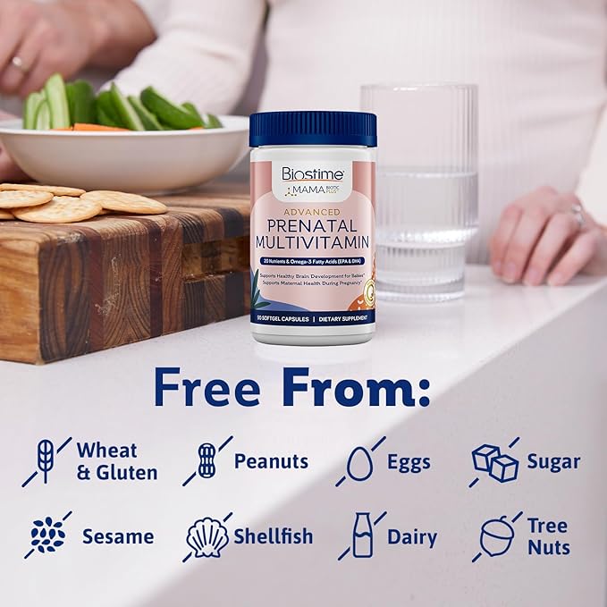 Biostime Advanced Prenatal Vitamins for Women | 20 Nutrients, Multivitamin, Folic Acid, Iron, Prebiotic and Omega 3 EPA & DHA Fatty Acids | Pregnancy Vitamins & Support Supplement | 90 Softgel Pills