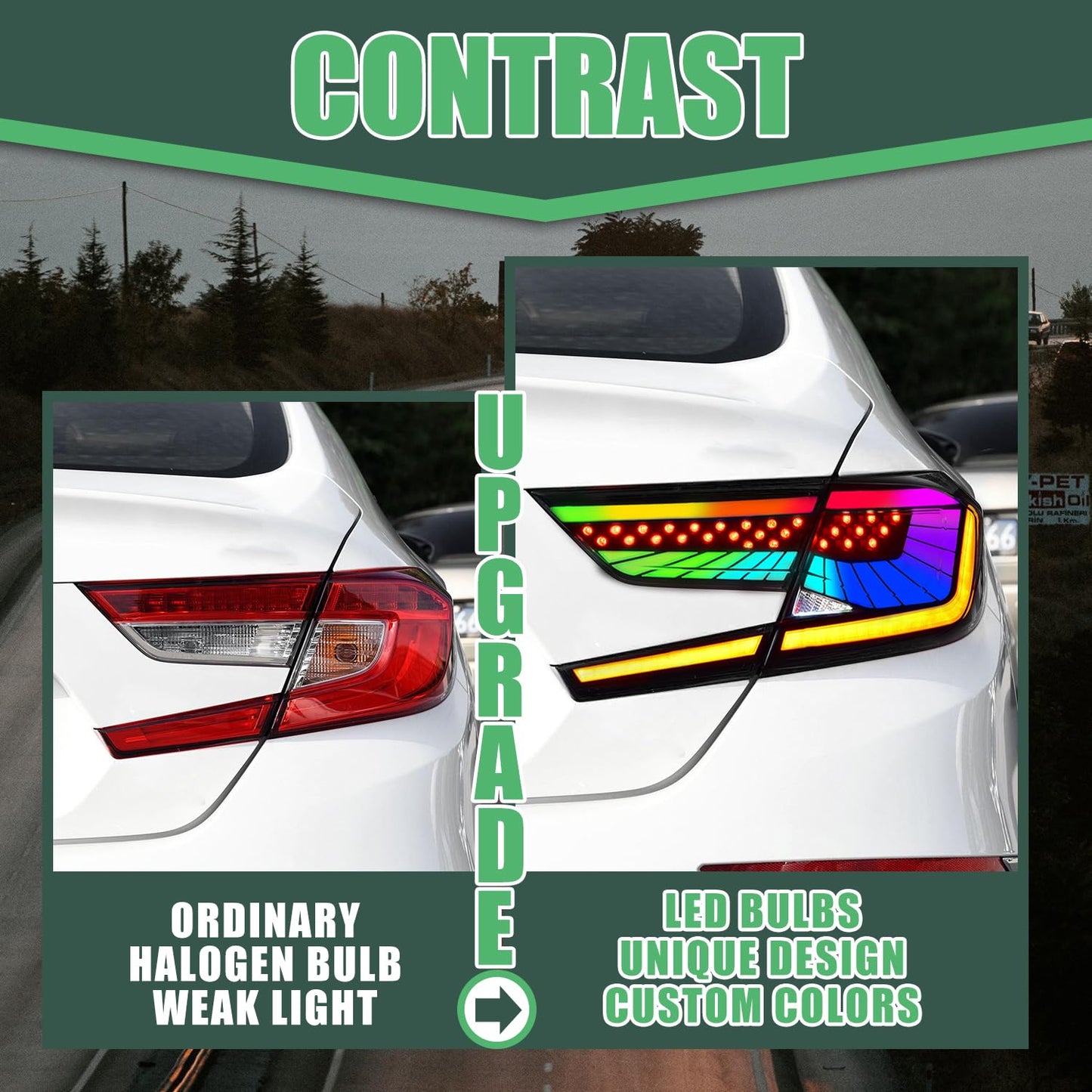 letsdate RGB Tail Lights for Honda Accord 2018-2022, LED Taillights Assembly for Honda Accord 10th Gen, Dynamic Animation, Plug&Play (RGB, 1 Pair)