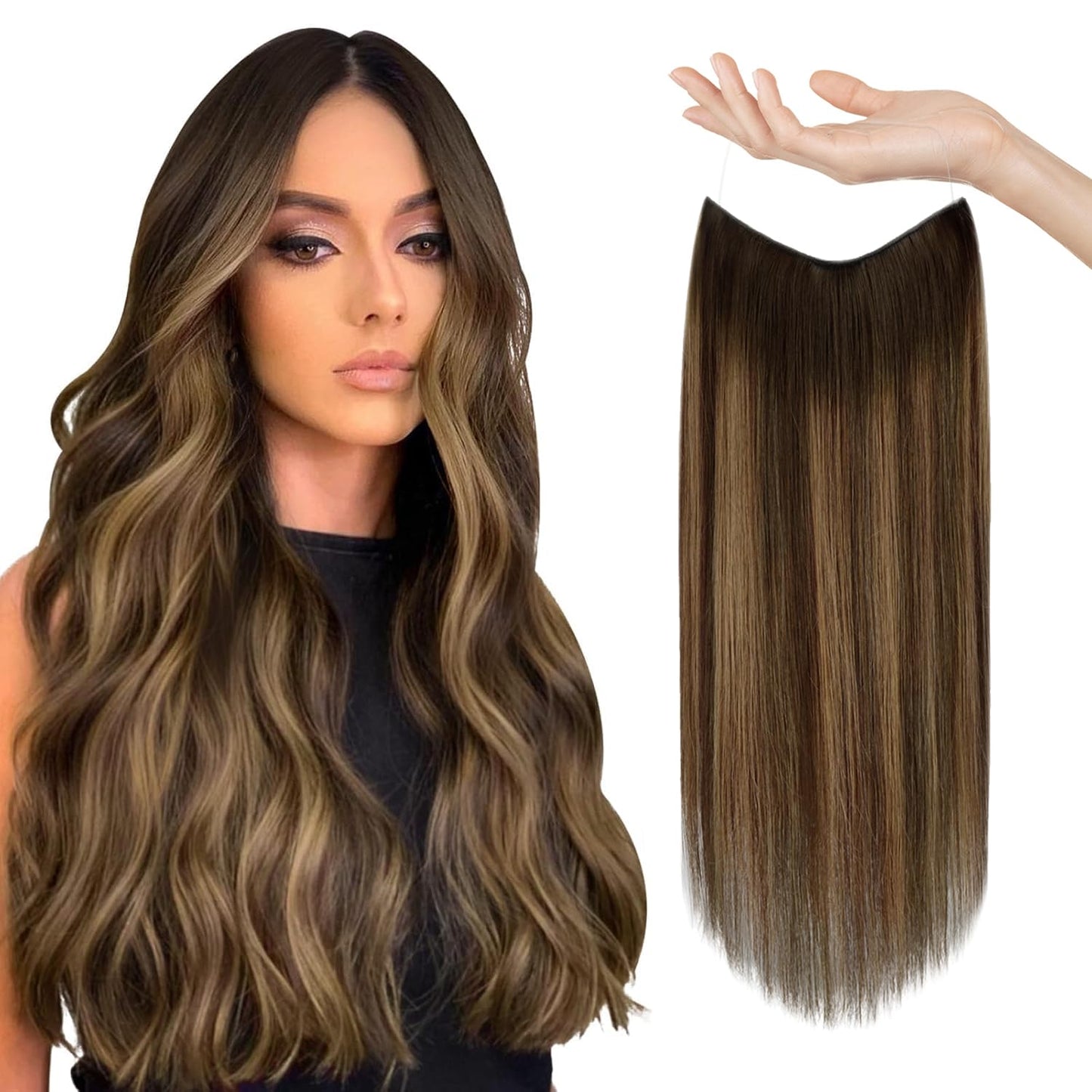 Sunny Wire Hair Extensions 80g 12inch Thick Wire Human Hair Extensions Balayage Dark Brown to Ombre Caramel Blonde Brown Hair Extensions Crown Real Human Hair Brown Ombre Hair Extensions